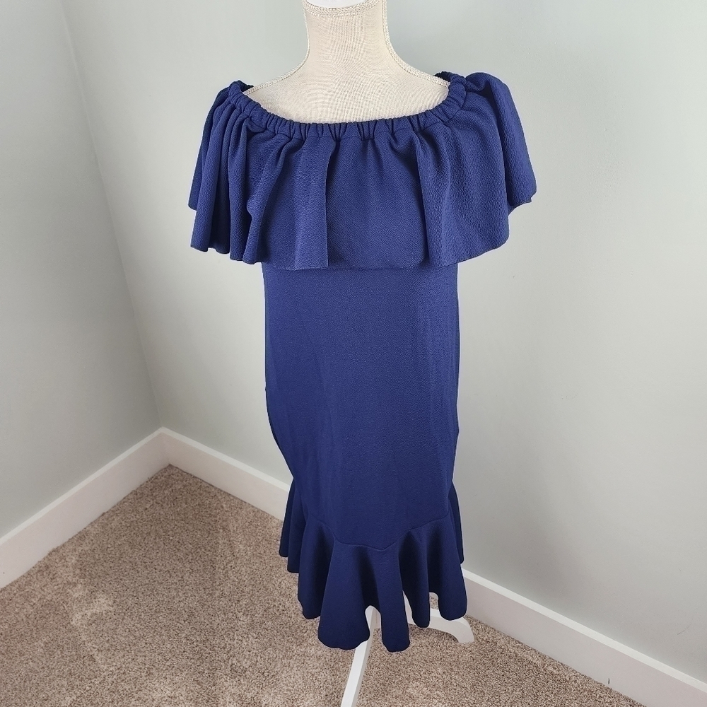 Lularoe Cici Elastic Ruffle Neckline Fitted Bodice Ruffle Hemline Dress Size S